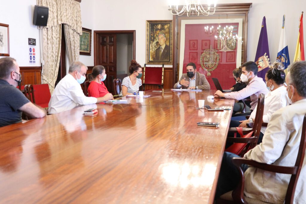 Imagen de la sesión de la reunión preparatoria de la Mesa de Migrantes, con el concejal de Bienestar Social de La Laguna, Rubens Ascanio.,en el centro de la imagen.