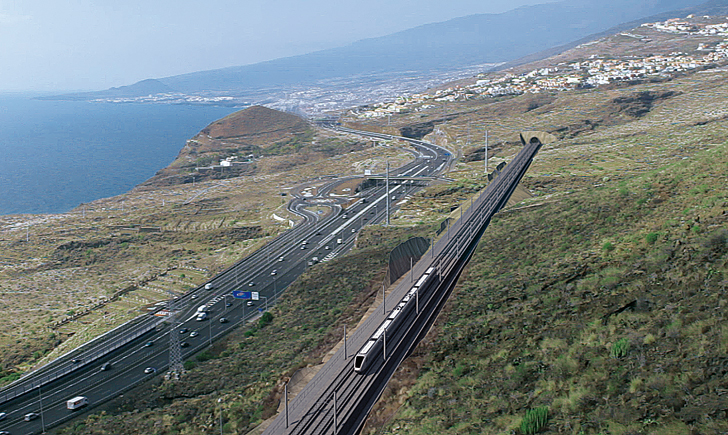 Proyección de parte del recorrido de los proyectos de trenes en Tenerife